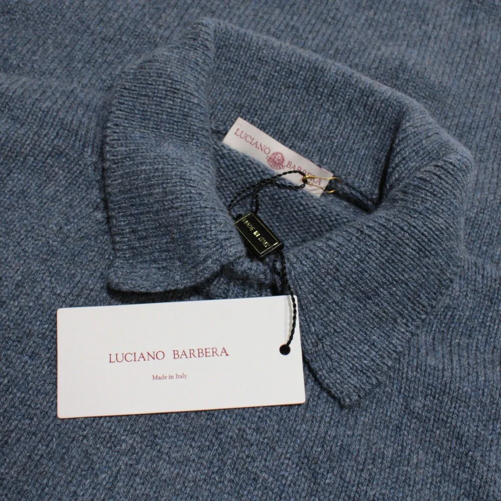 Luciano Barbera NWT Collared Knit Sweater Size 54 (US XL) in Blue 100% Cashmere